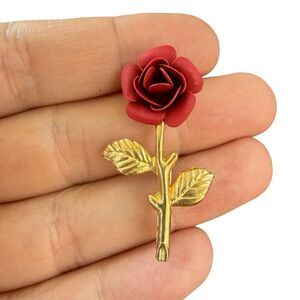 Vintage Jewelry Red Rose Brooch Pin